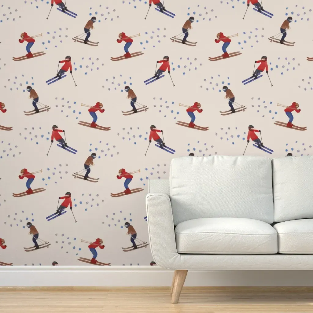 Daytime Ski Scene Peel and Stick Wallpaper - Red product