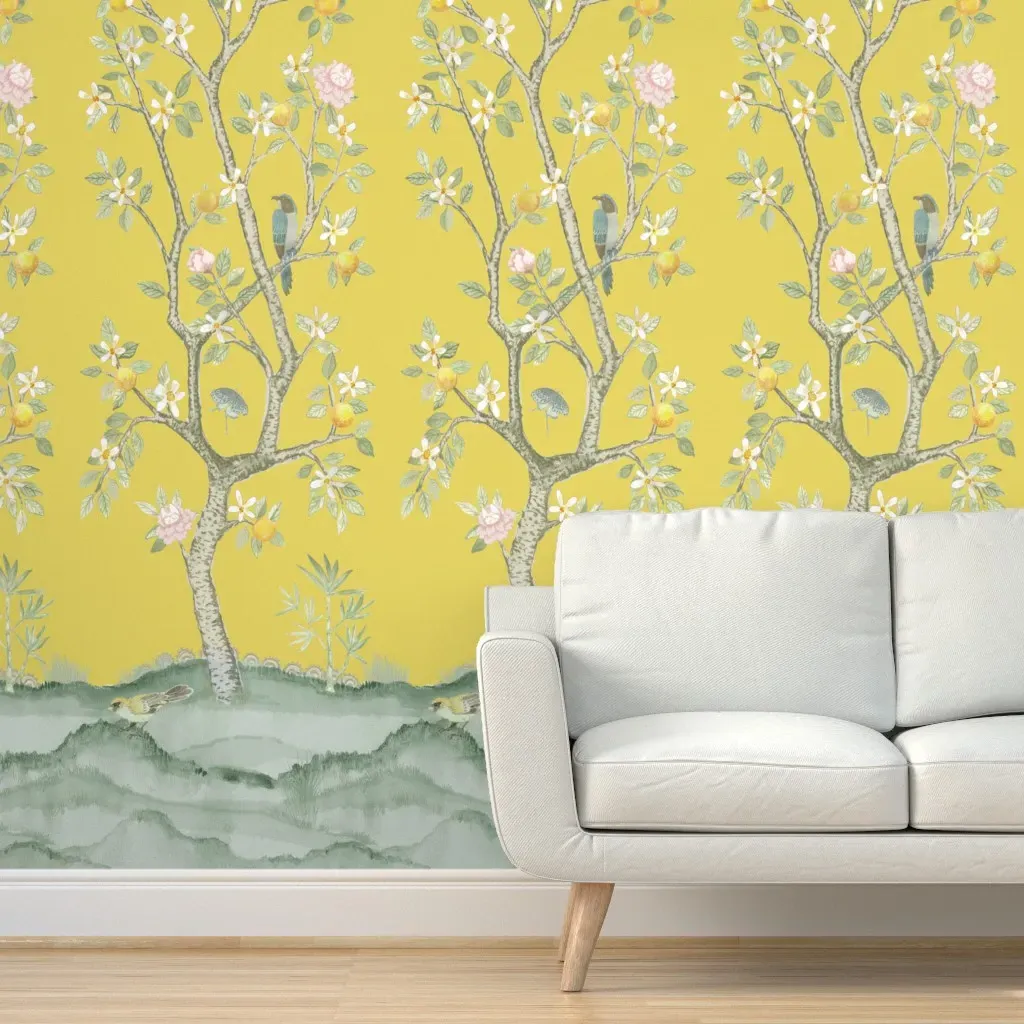 Deana Lemon Citron Peel and Stick Wallpaper - Yellow, Green product
