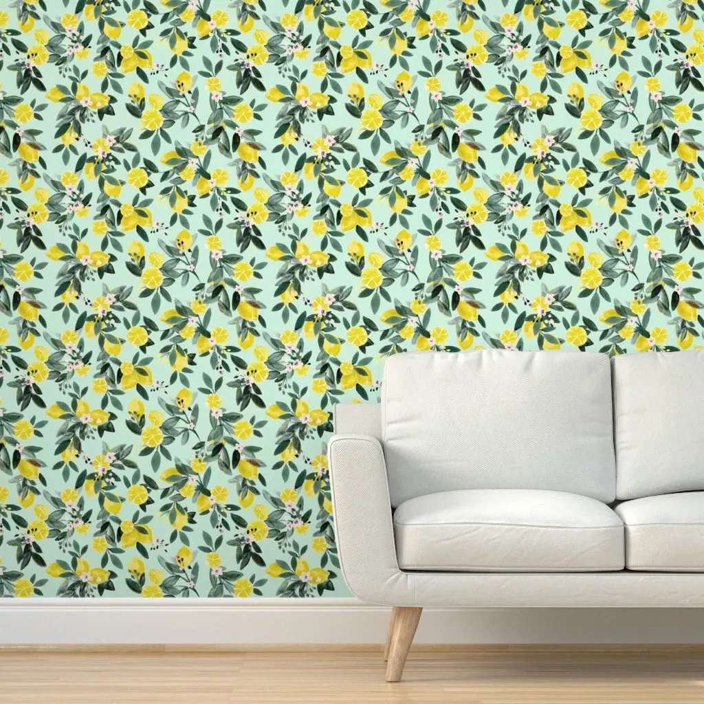 Dear Clementine Lemons Mint Peel and Stick Wallpaper - Yellow, Green product