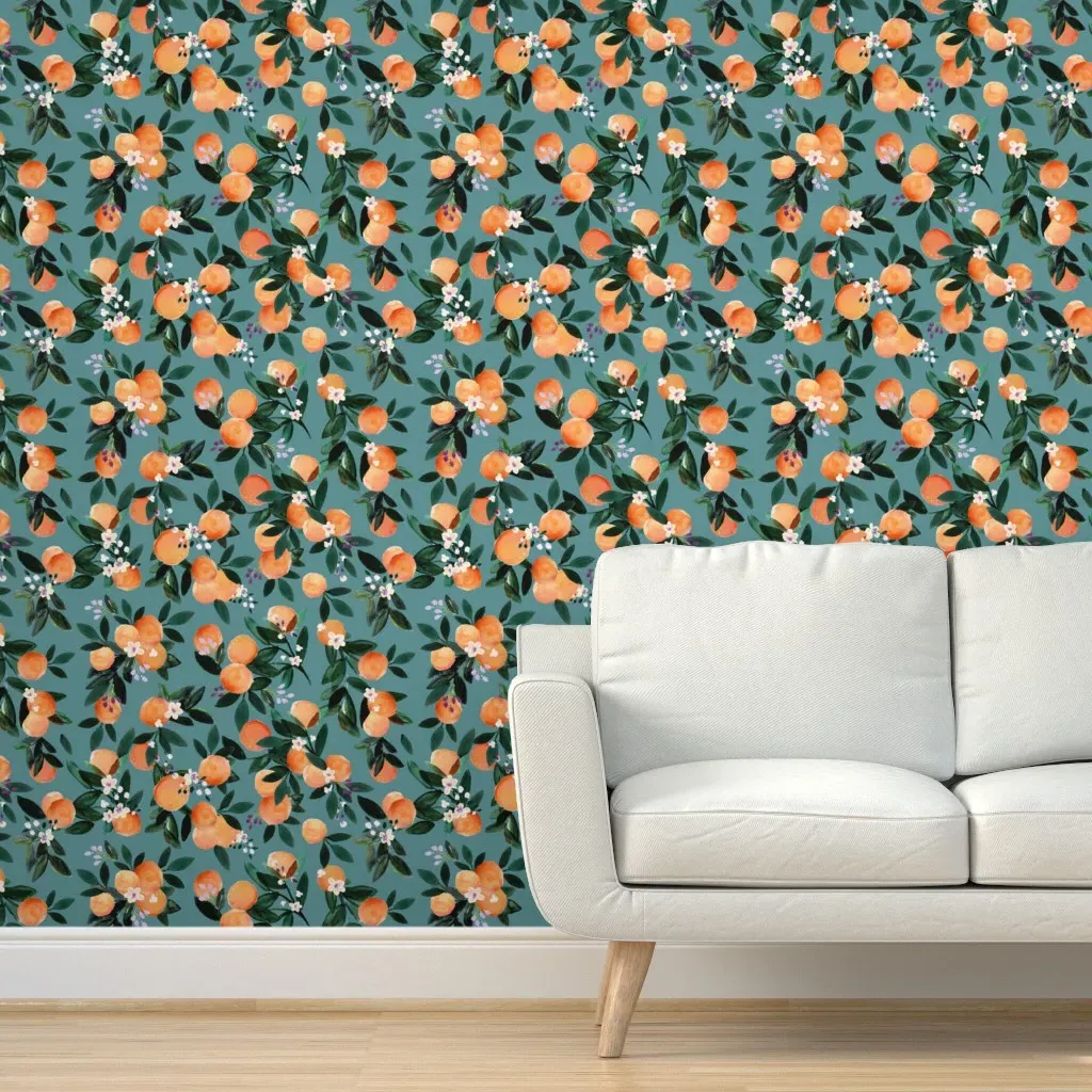 Dear Clementine Oranges Peel and Stick Wallpaper - Teal product