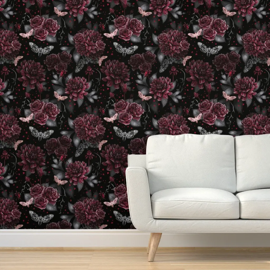 Death And Betrayal Bouquet Peel and Stick Wallpaper - Burgundy product