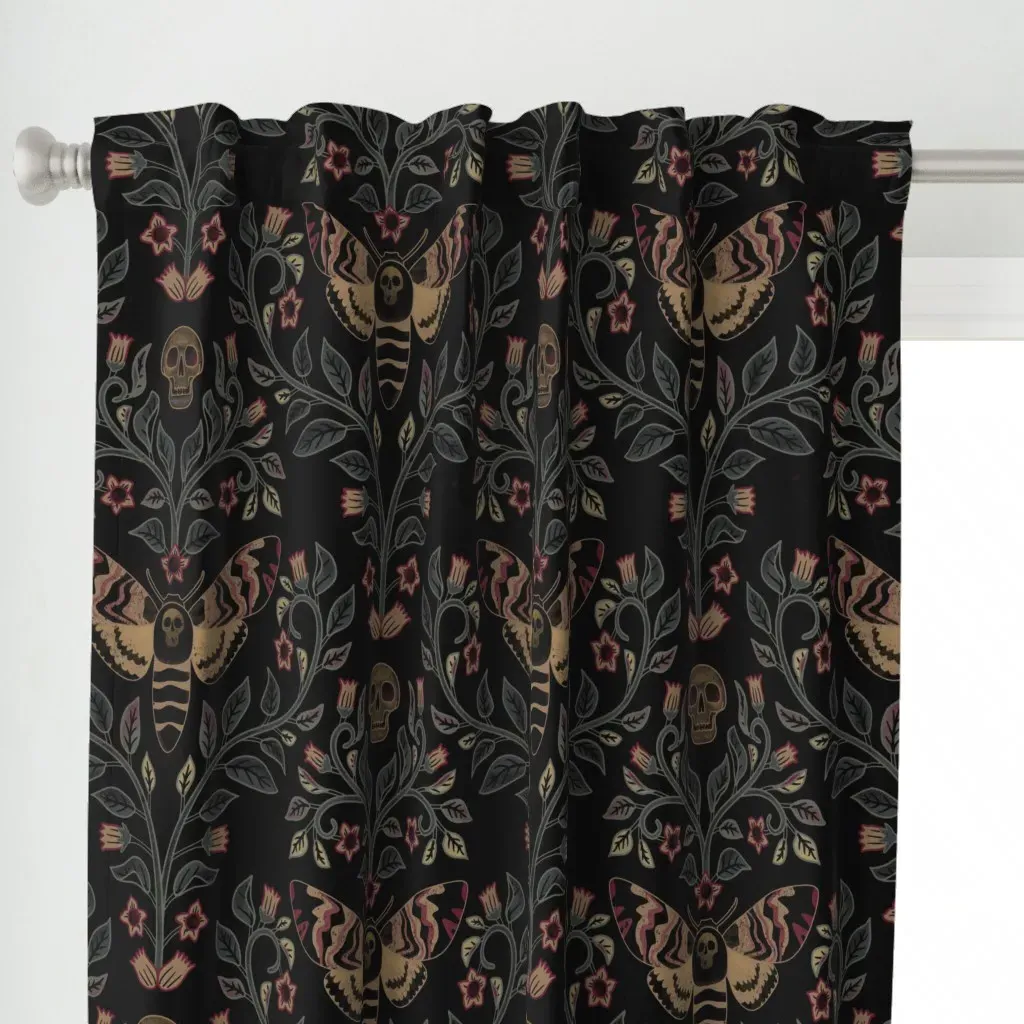Death Head Damask Curtain Panel - Dark Gray alternate view