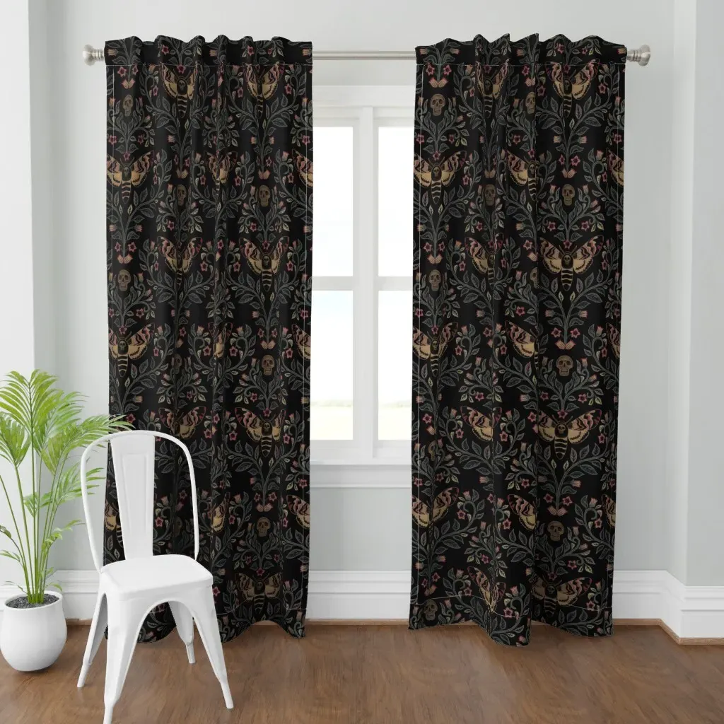Death Head Damask Curtain Panel - Dark Gray product