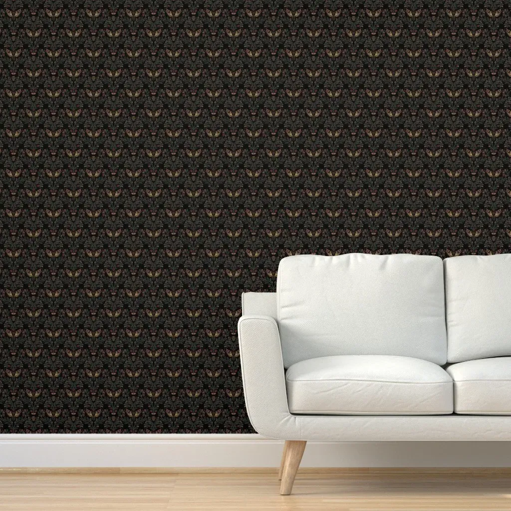 Death Head Damask Moth & Skulls Small Peel and Stick Wallpaper - Beige product