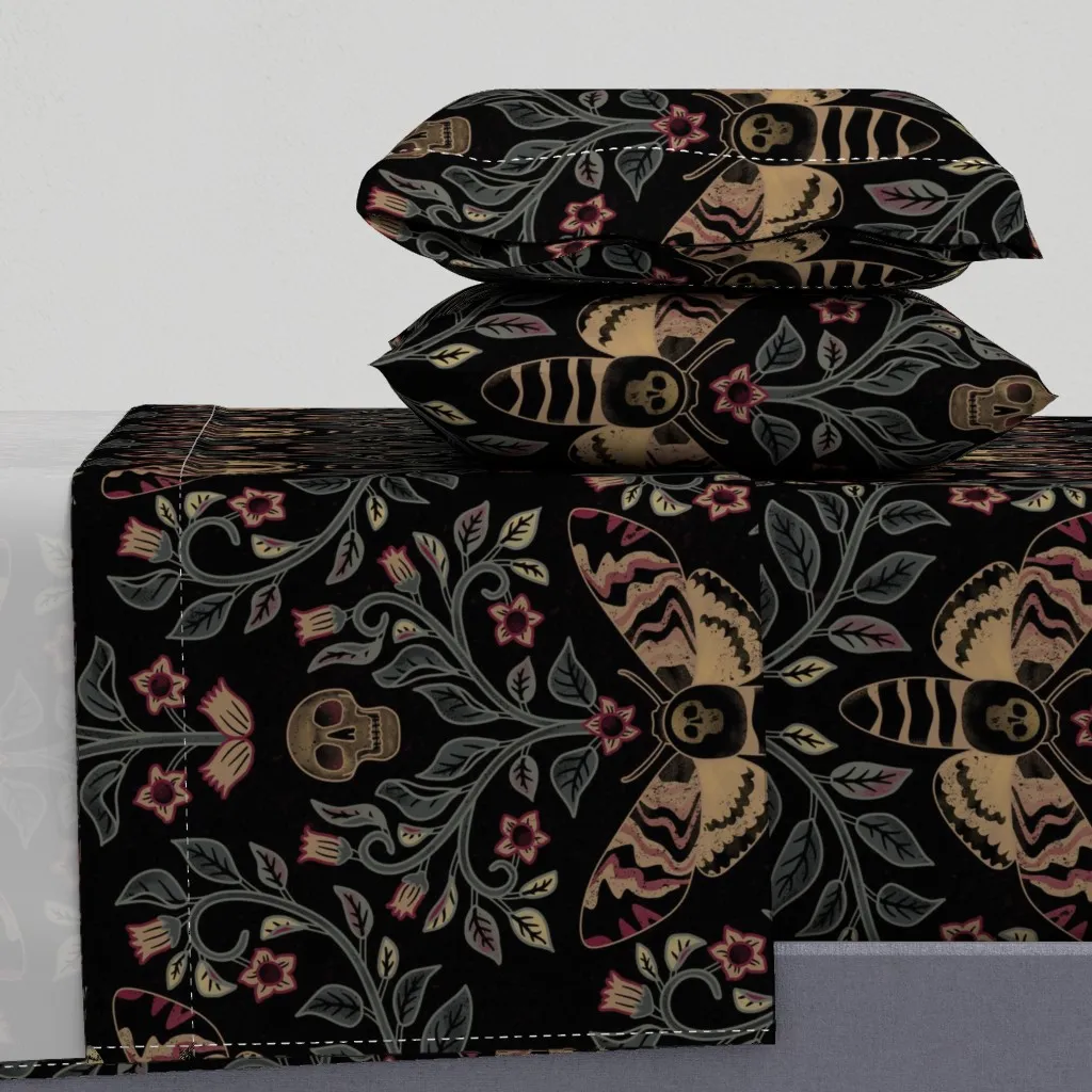 Death Head Damask Twin Sheet Set - Dark Gray product