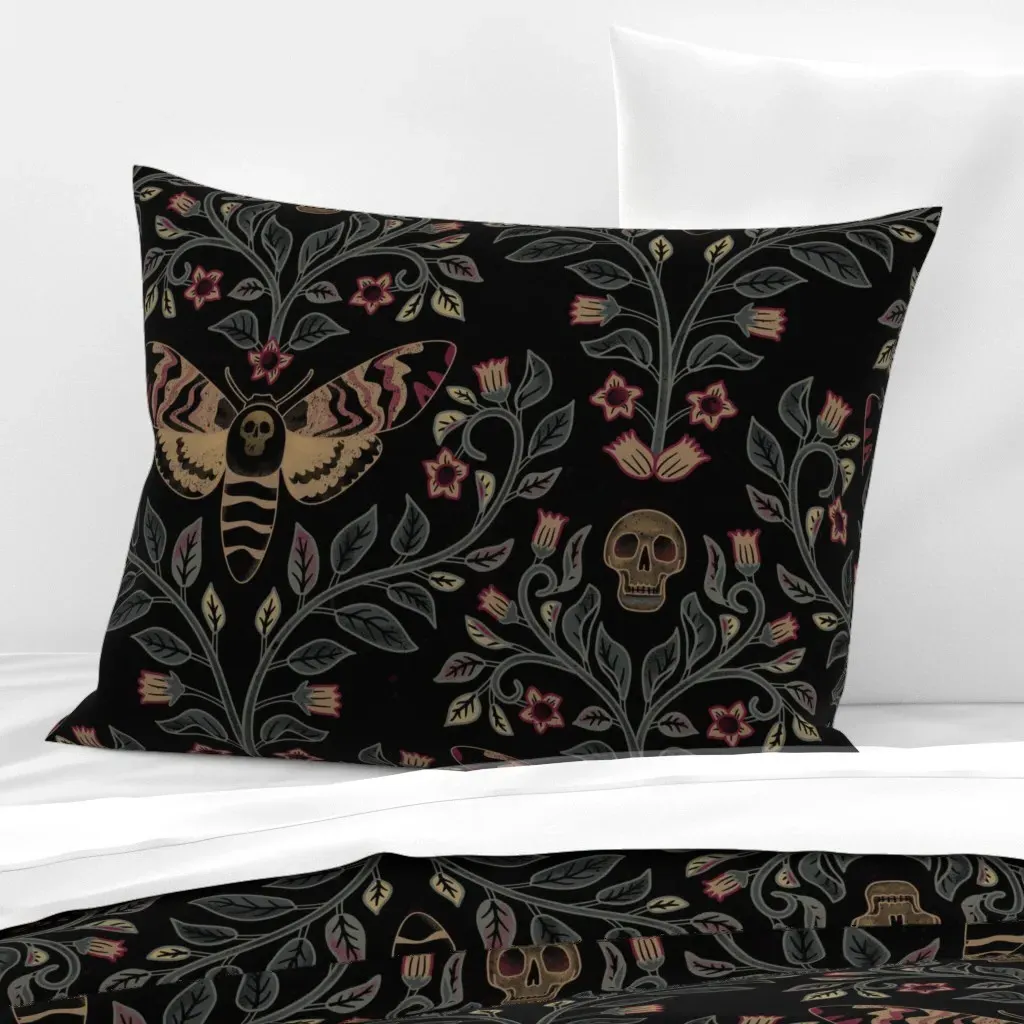 Death Head Moth Damask Standard Knife Edge Cushion Cover - Charcoal, Cotton Sateen product