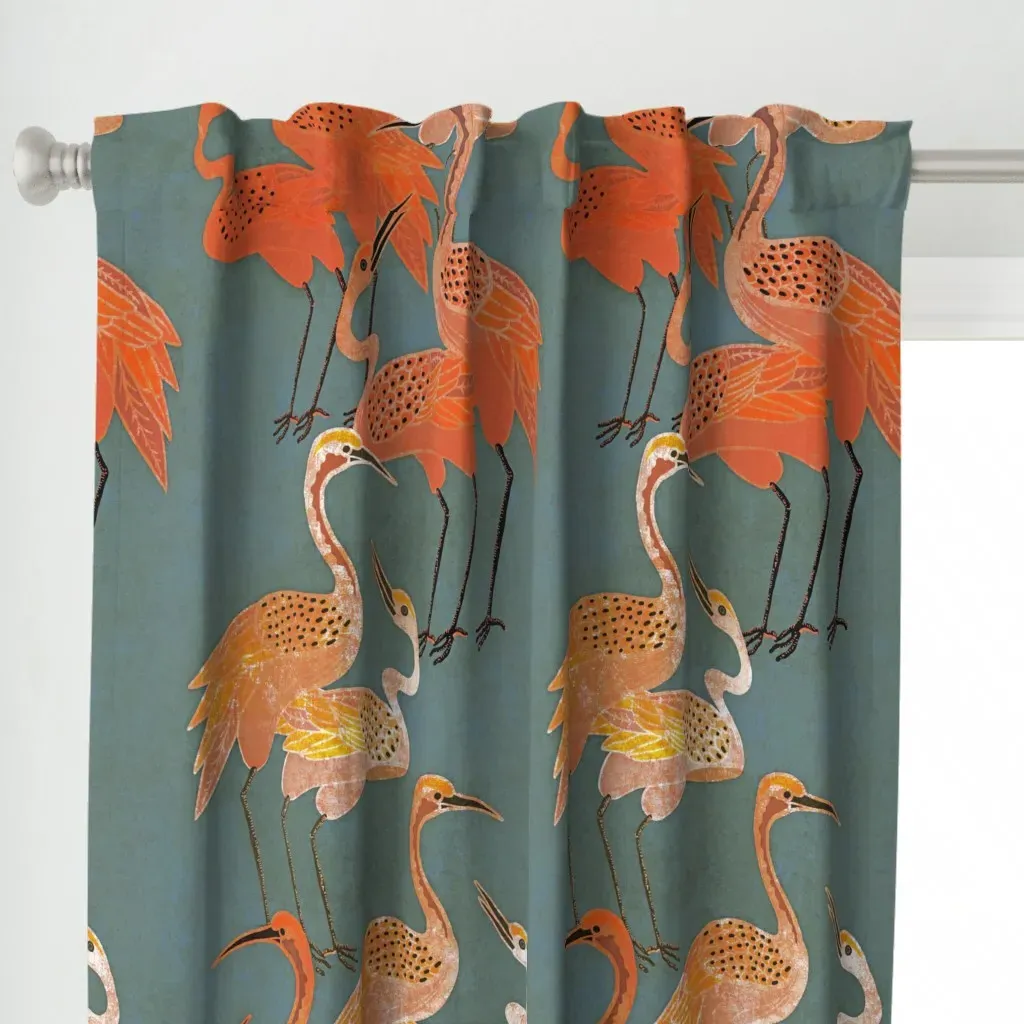 Deco Cranes Curtain Panel - Coral alternate view
