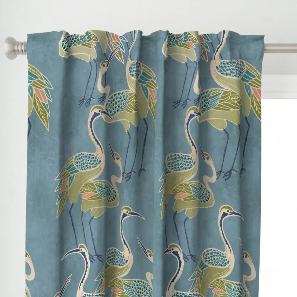 Deco Cranes Curtain Panel - Teal alternate view