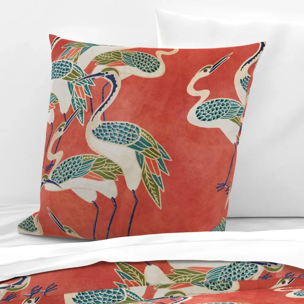 Deco Cranes Euro Pillow Sham - Coral, White product