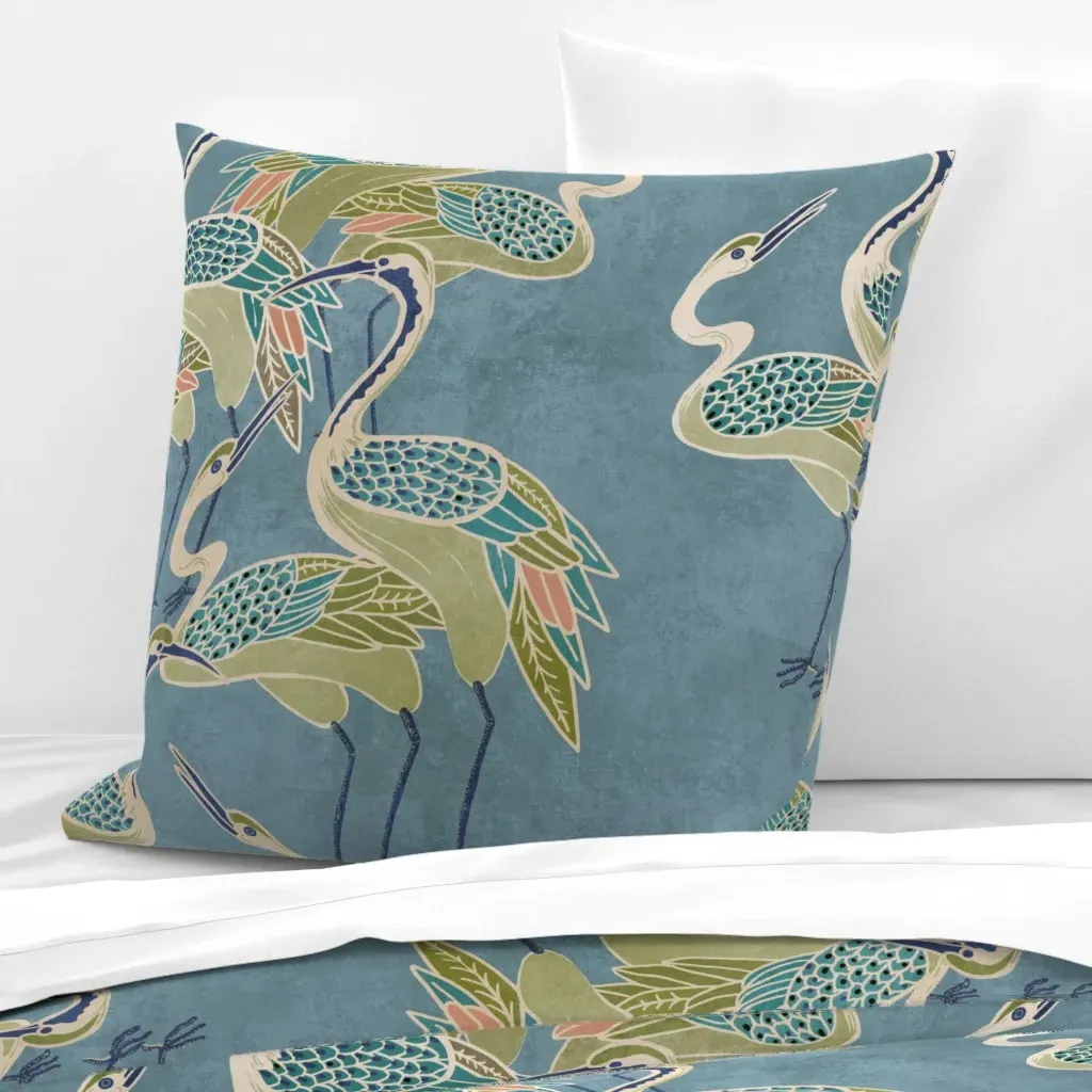 Deco Cranes Euro Pillow Sham - Teal product