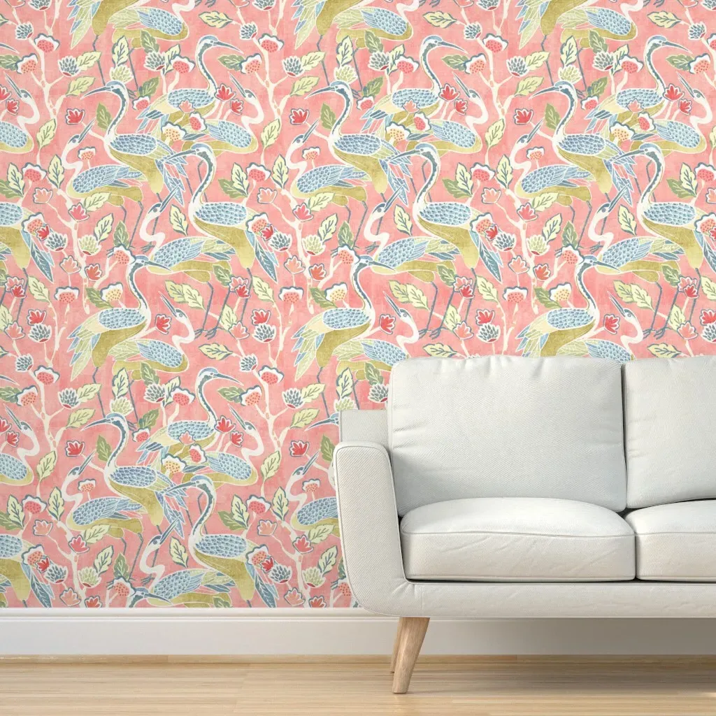 Deco Cranes Garden Party Peel and Stick Wallpaper - Pink product