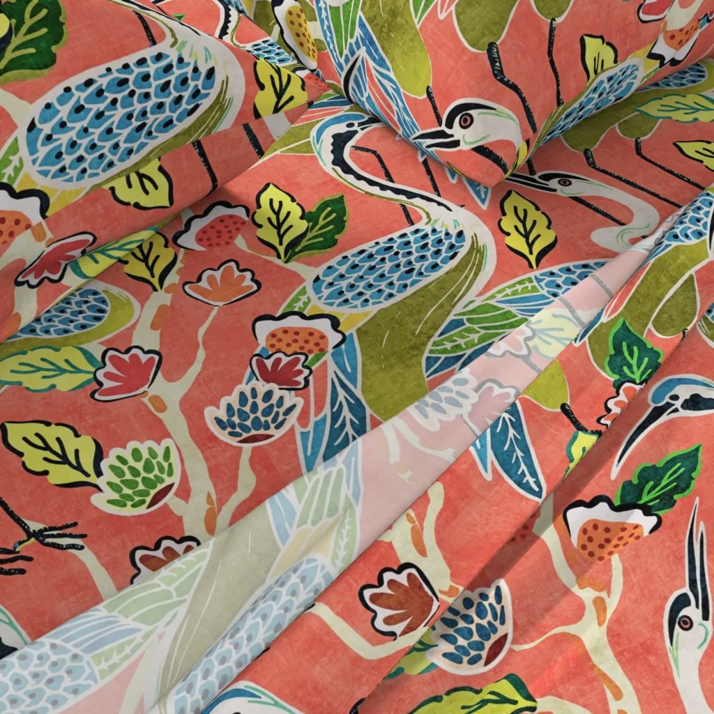 Deco Cranes Garden Party Twin Sheet Set - Coral alternate view