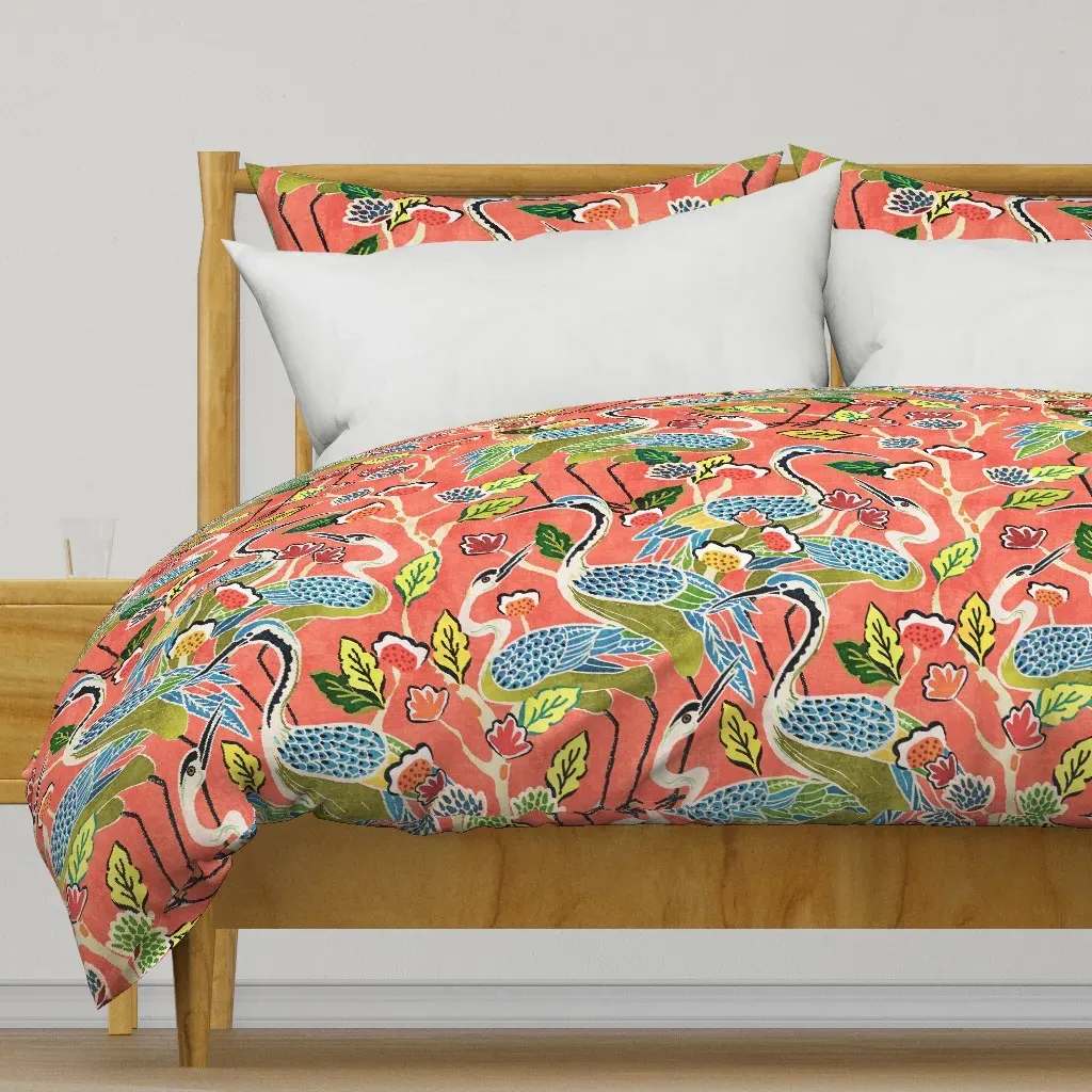Deco Cranes Garden Party Vivid Duvet Cover - Coral product