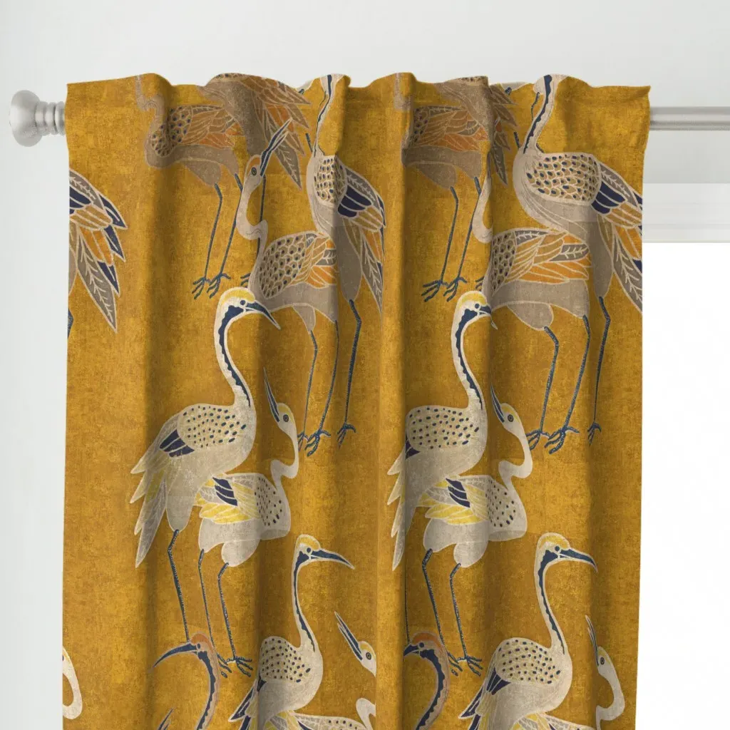 Deco Cranes Golden Hour Curtain Panel - Gold alternate view