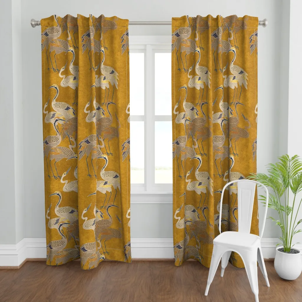 Deco Cranes Golden Hour Curtain Panel - Gold product