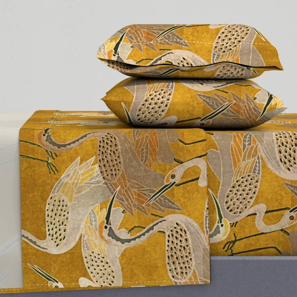 Deco Cranes Golden Hour Twin Size Sheet Set - Beige product