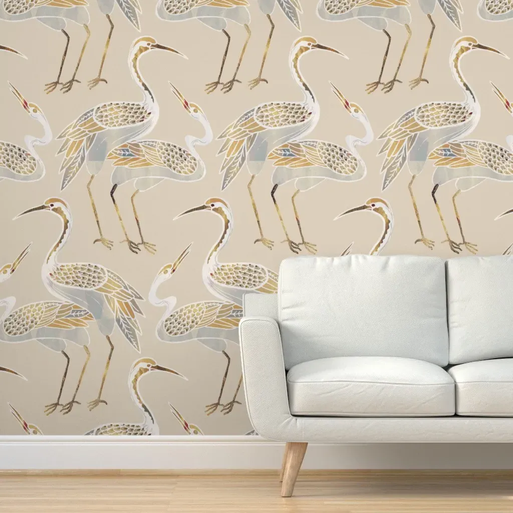 Deco Cranes Jumbo Scale Pearlescent Peel and Stick Wallpaper - Off-White product