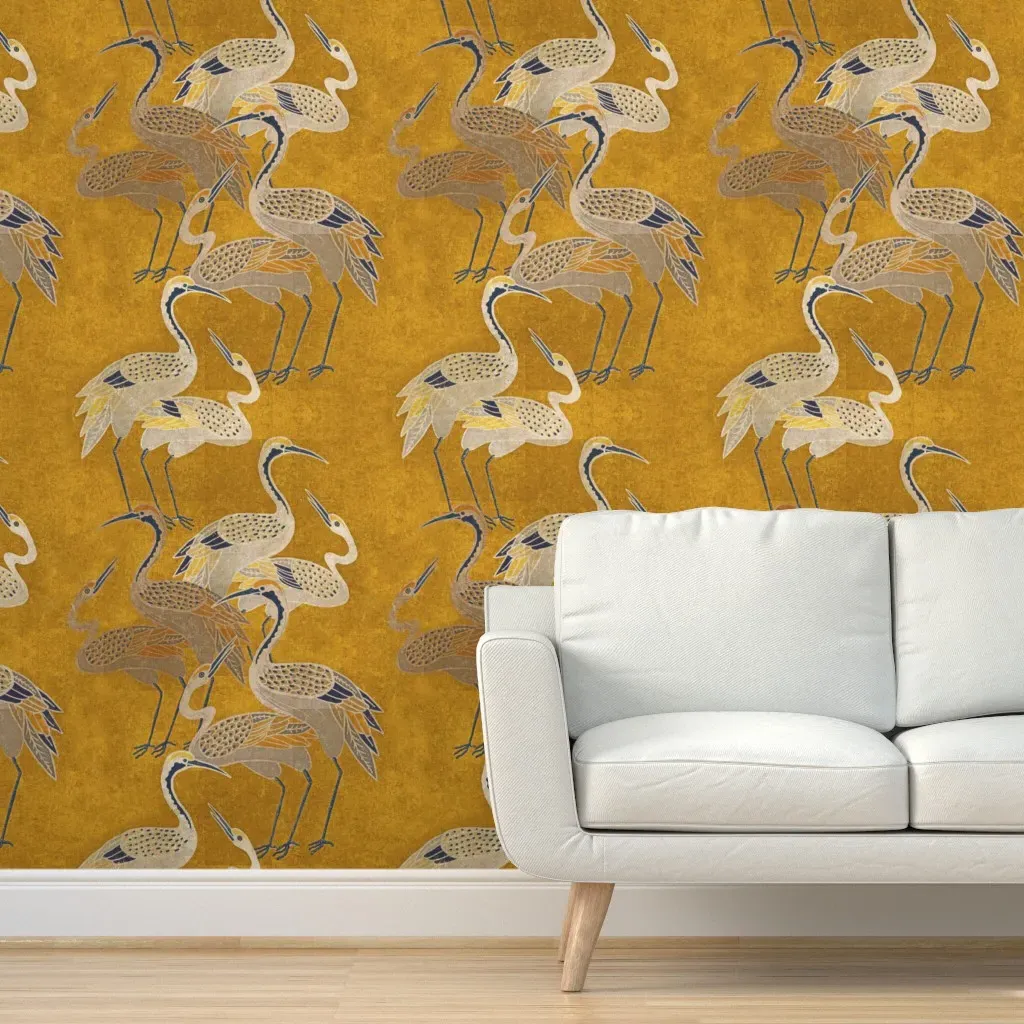 Deco Cranes Peel and Stick Wallpaper - Gold, Navy product