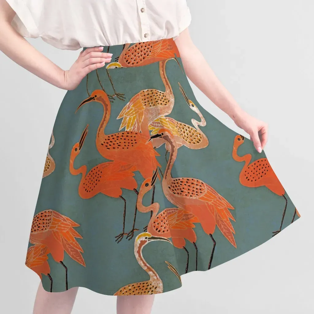 Deco Cranes Print Fabric by the Yard - Coral, Pique alternate view