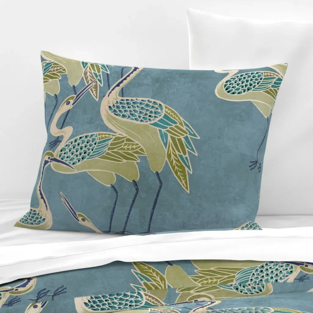 Deco Cranes Standard Knife Edge Pillow - Sage Green, Cotton Sateen product