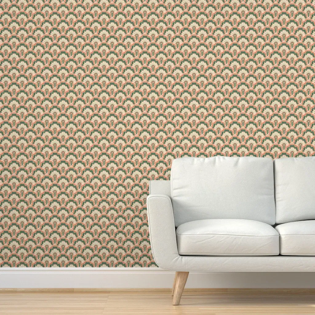 Deco Peacock Peel and Stick Wallpaper - Coral Pink & Green product