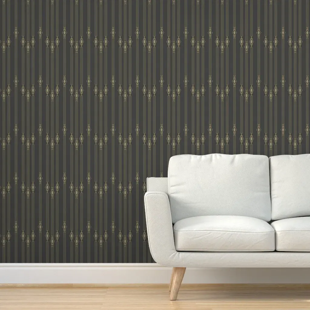 Deco-Stripe Peel and Stick Wallpaper - Charcoal Grey, Gold product