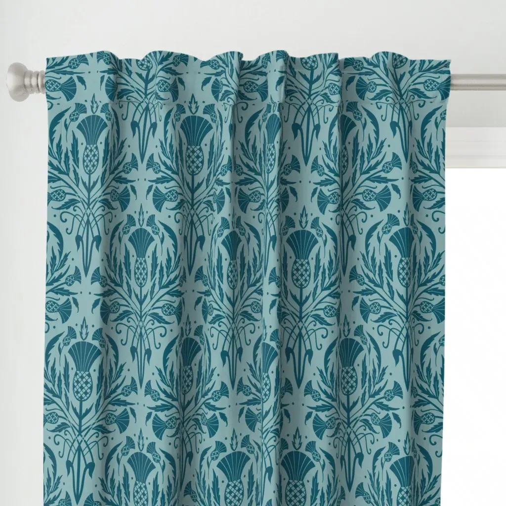 Deco Thistle Retro Curtain Panel - Teal alternate view