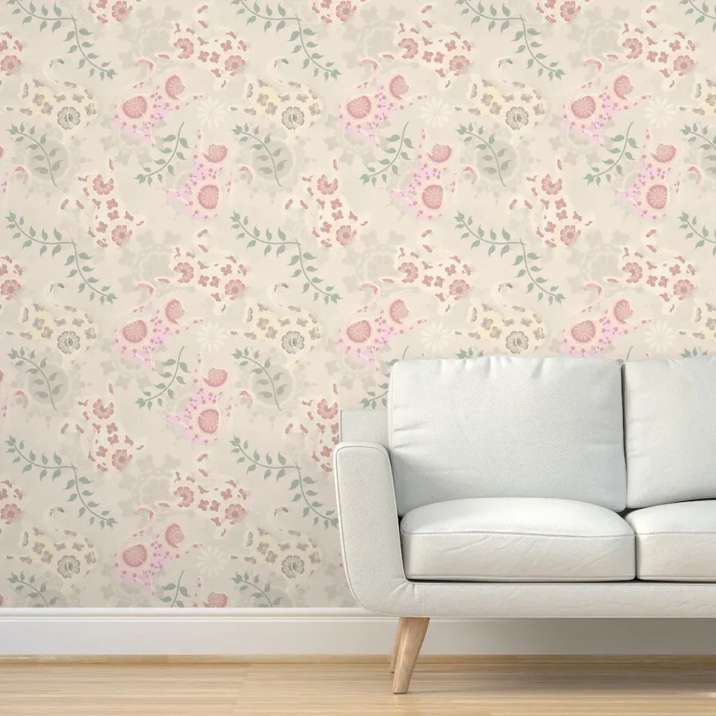 Deconstructed Paisley Cats Peel and Stick Wallpaper - Pink product