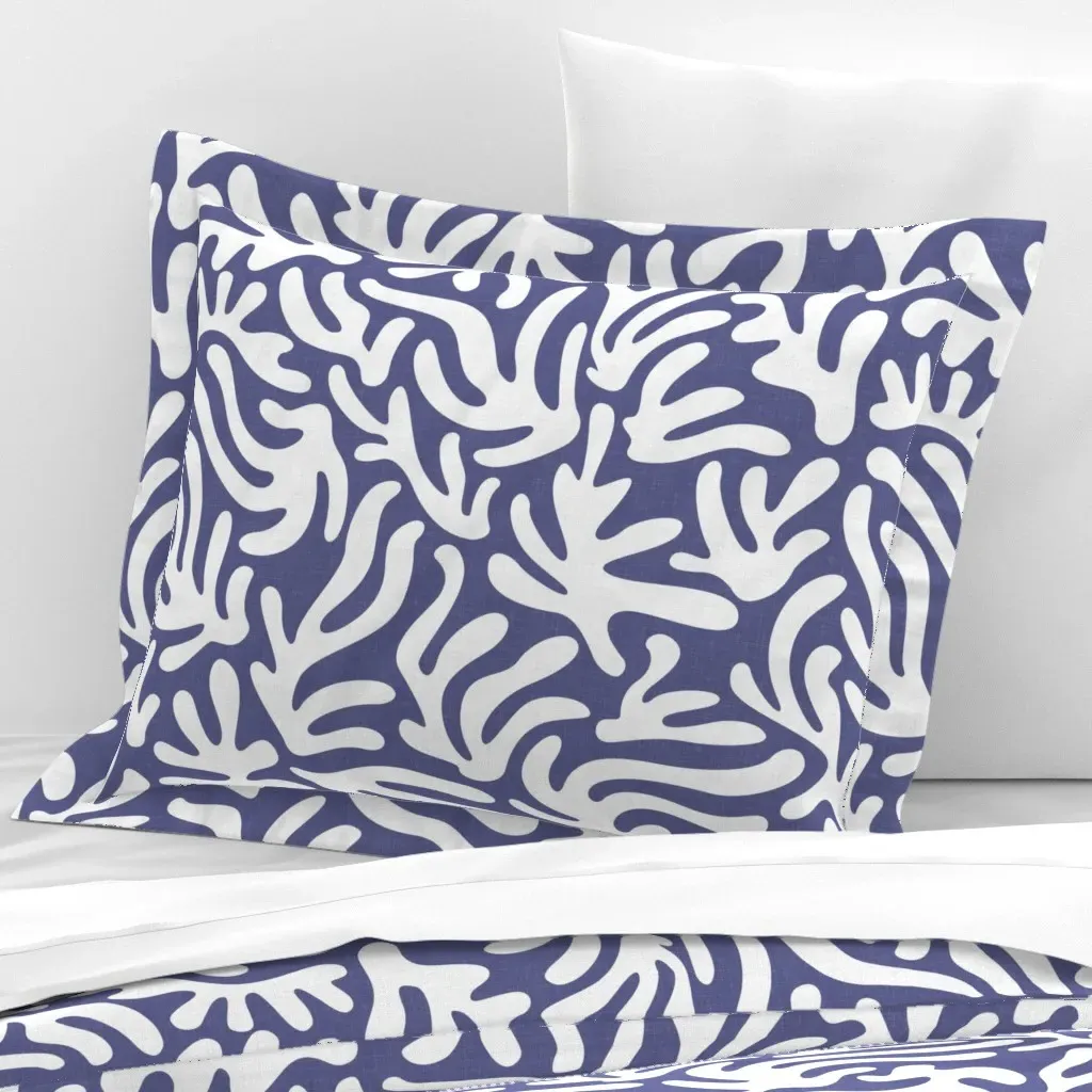 Decorative Leaves Large Wide Flanged Cushion Cover - White, Cotton Sateen product