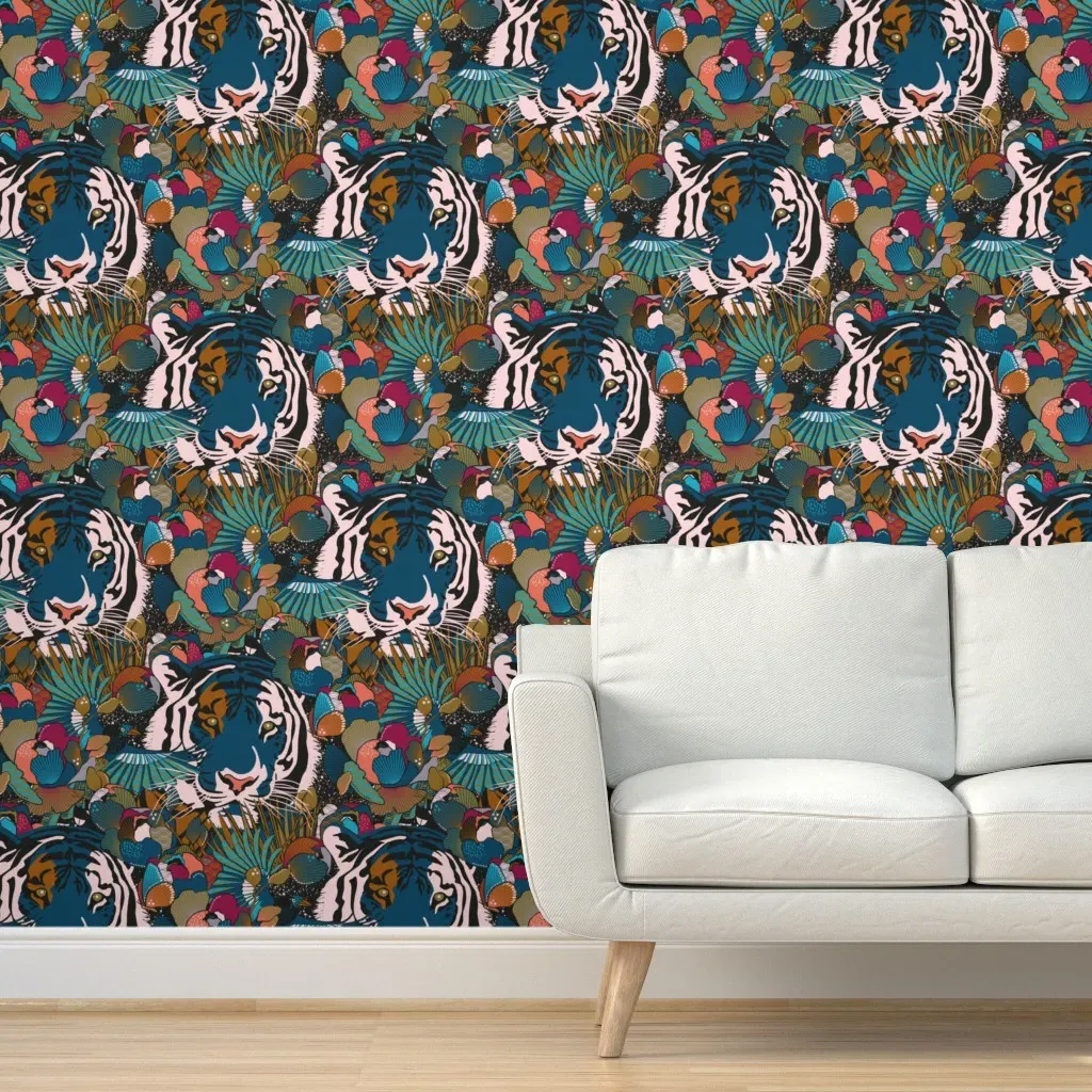 Deep Down In The Jungle Jumbo Scale Peel and Stick Wallpaper - Teal product