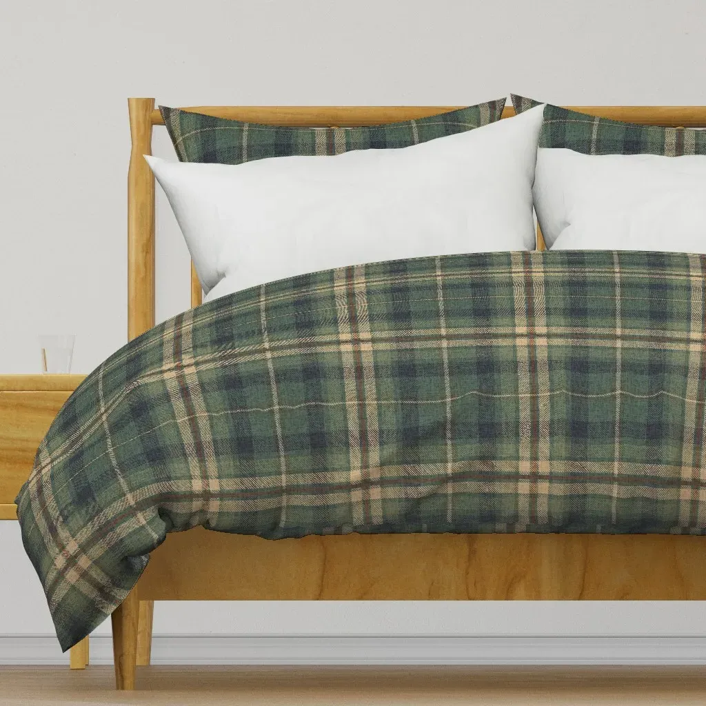 Deep Forest Green Plaid Duvet Cover - Green product