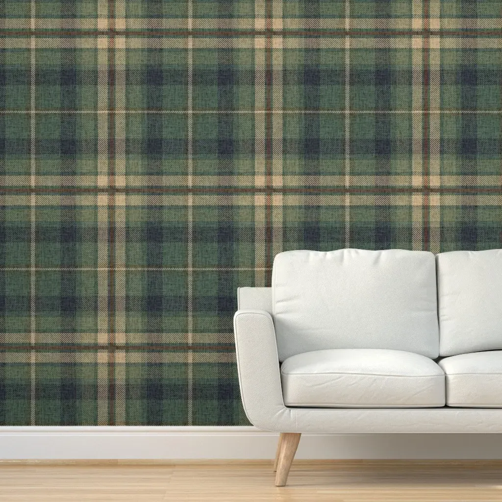 Deep Forest Green Plaid Peel and Stick Wallpaper - Green product