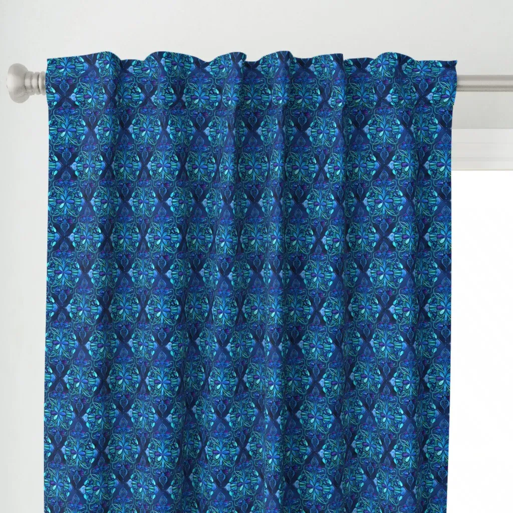 Deep Ocean Art Nouveau Curtain Panel - Dark Blue alternate view