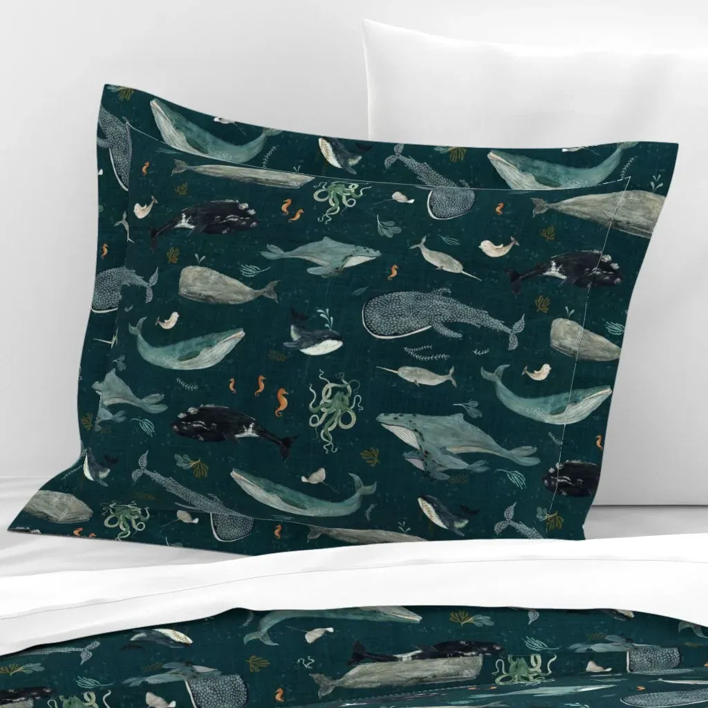 Deep Sea On Midnight Cushion Cover - Teal, Cotton Sateen product