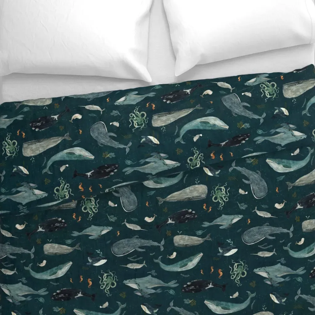 Deep Sea On Midnight Medium Duvet Cover - Teal alternate view