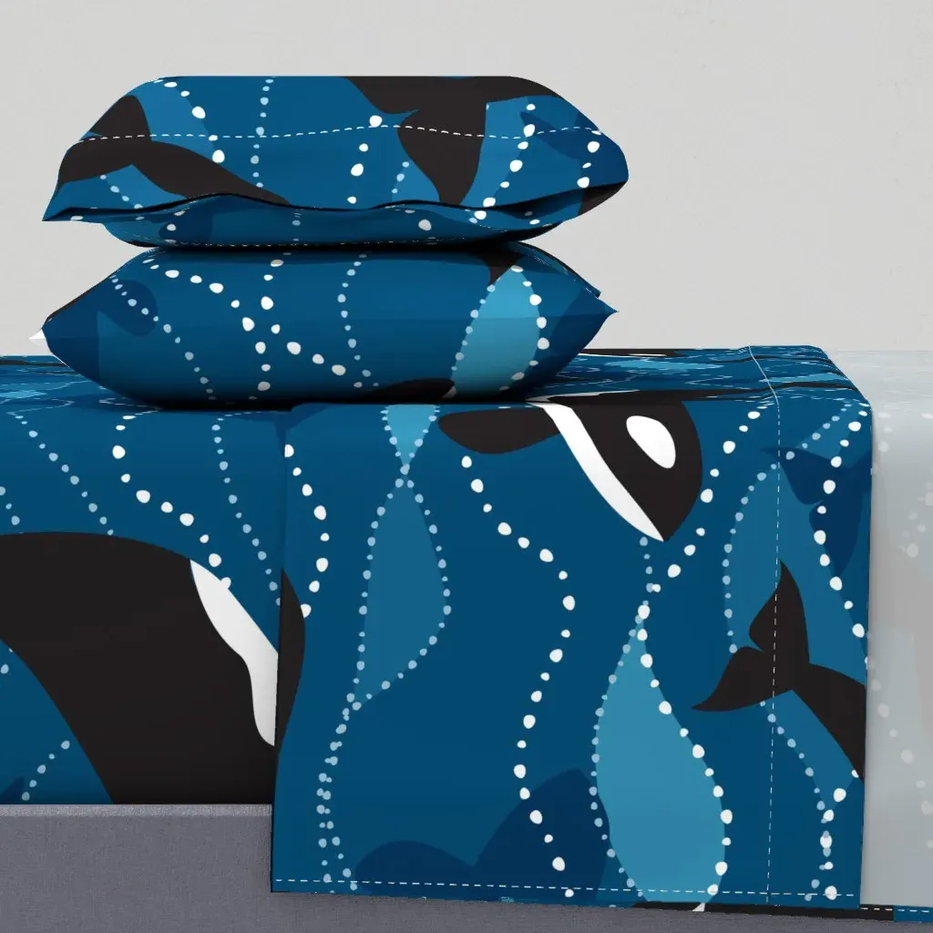 Deep Sea Orcas Large Twin Sheet Set - Black product