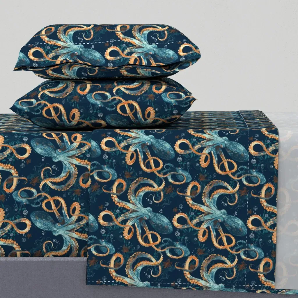 Deep Sea Spiral Oceanic Octopus Cal King Sheet Set - Teal product
