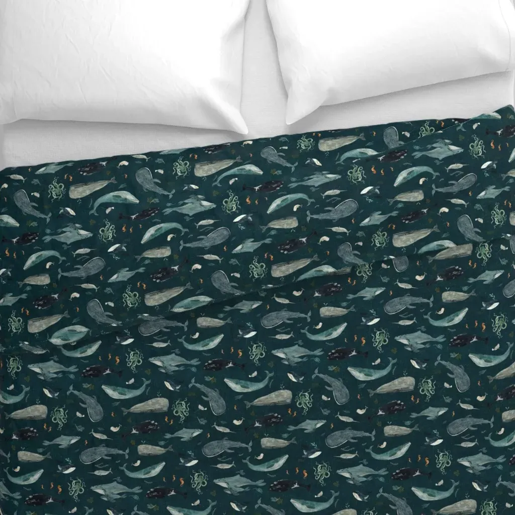 Deep Sea Whales Octopus Duvet Cover - Teal alternate view