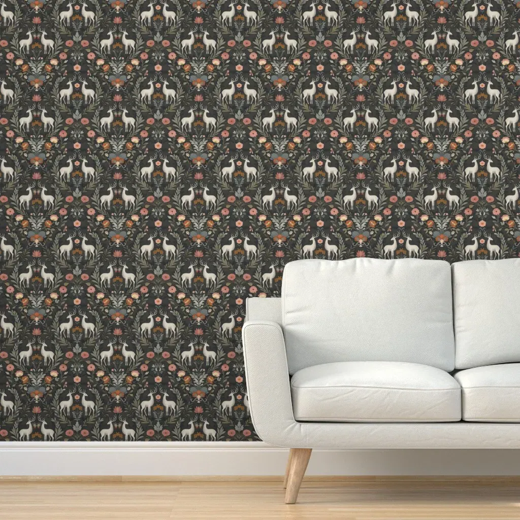 Deer Floral Peel and Stick Wallpaper - Charcoal Gray product