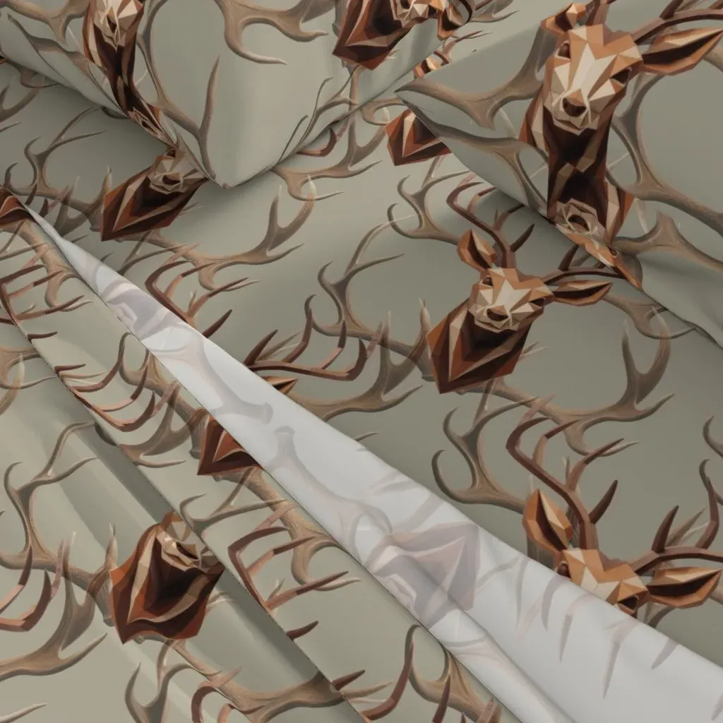 Deer Head And Antlers Damask Queen Sheet Set - Brown alternate view