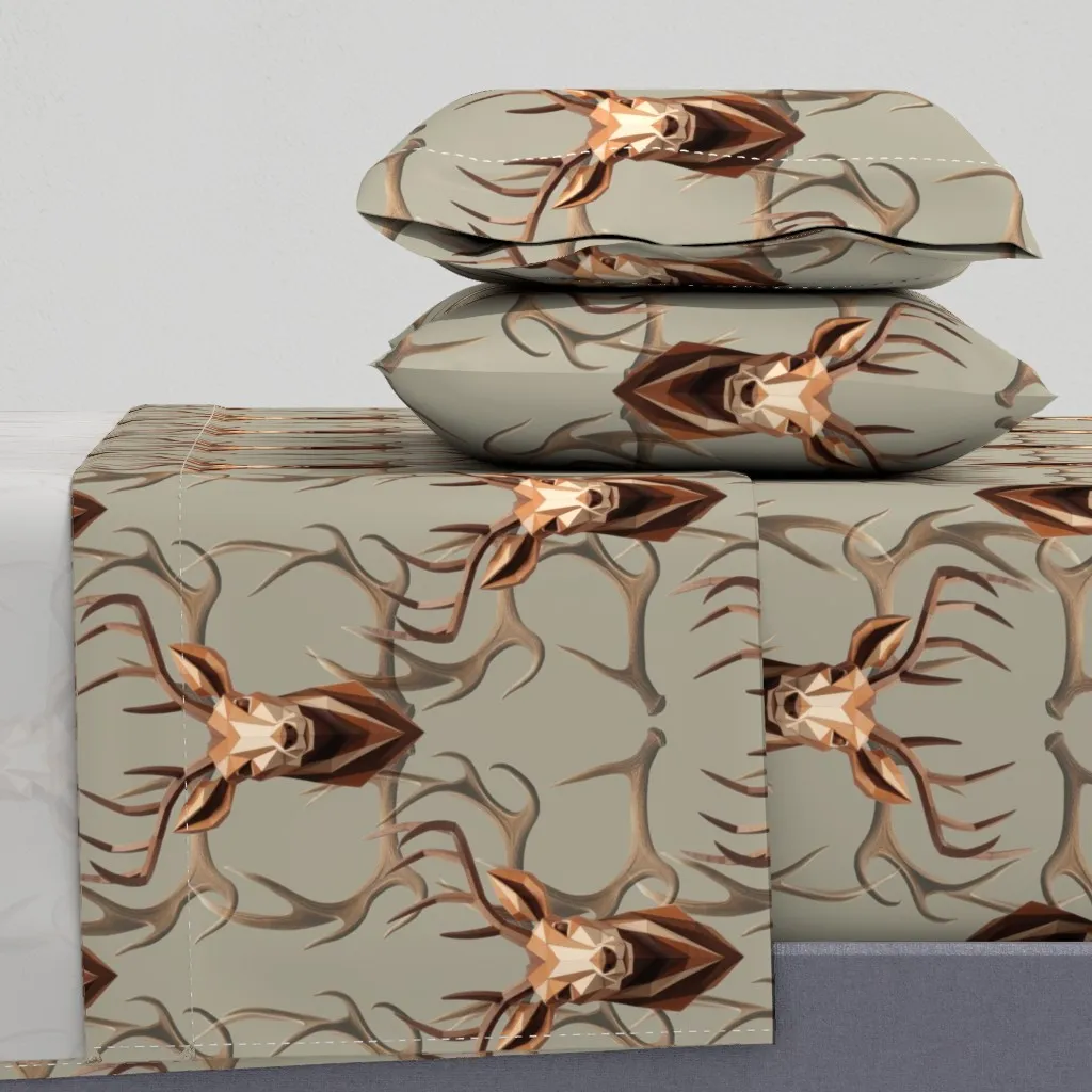 Deer Head And Antlers Damask Queen Sheet Set - Brown product