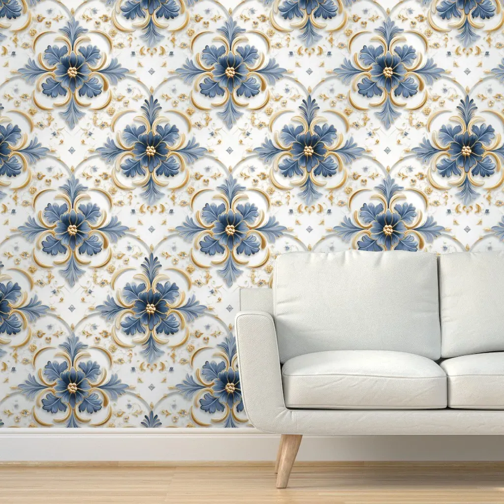 Delft Blue and Gold Peel and Stick Wallpaper - Blue product