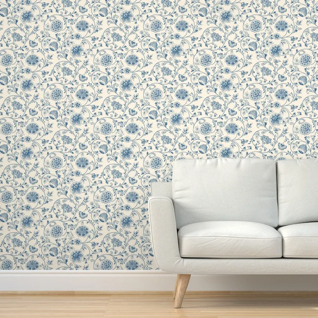 Delft Blue Ceramic Blooms Peel and Stick Wallpaper - Blue, White product