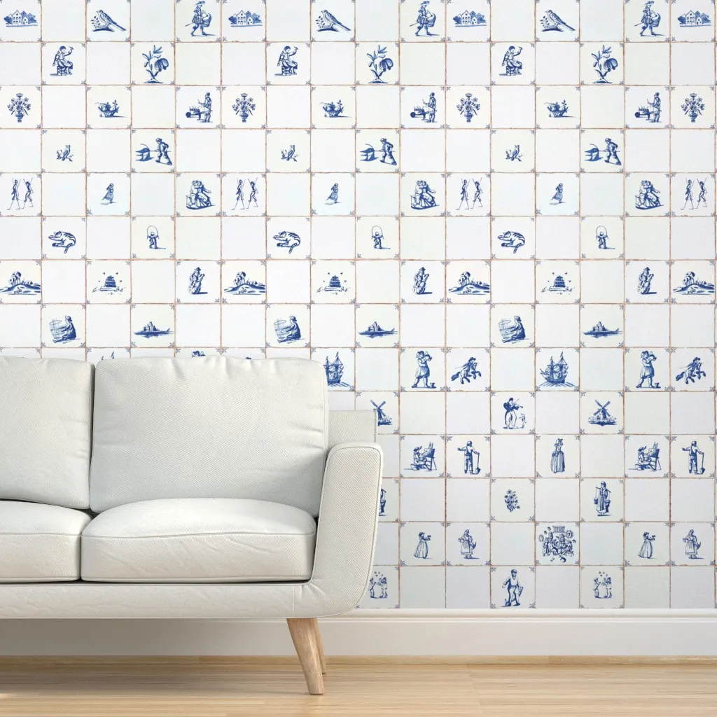 Delft Tile Every Other Large Peel and Stick Wallpaper - White product