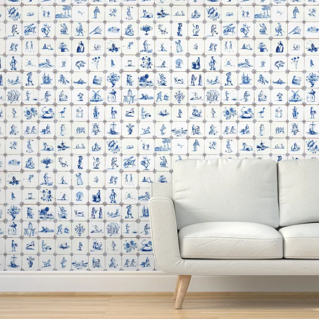 Delft Tile Large Scale Peel and Stick Wallpaper - Blue product