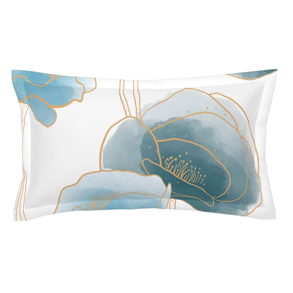 Delicate Deco Poppies King Pillow Sham - Teal product