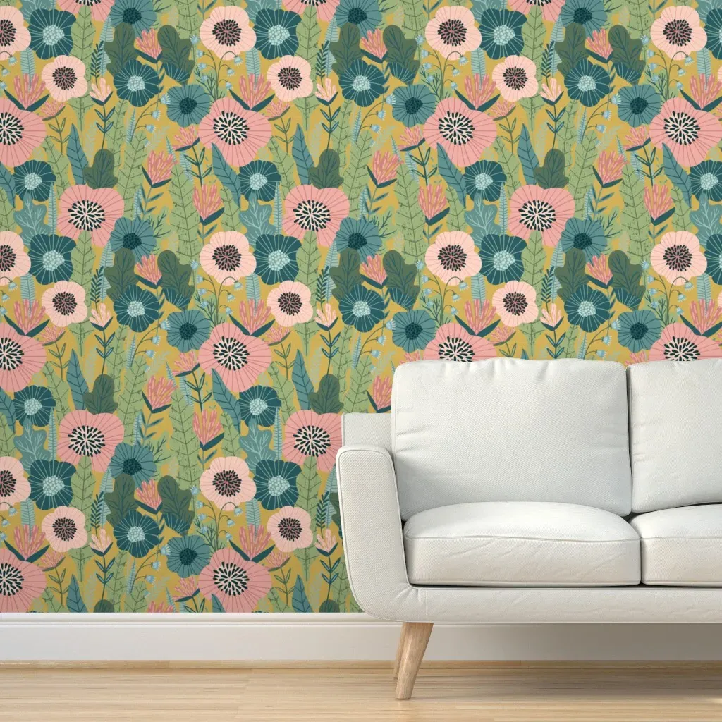 Delilah Floral Peel and Stick Wallpaper - Green, Blue, Orange product