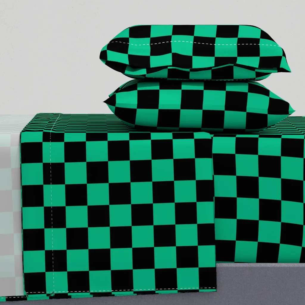 Demon Green & Black Checkers Twin Sheet Set - Emerald Green product