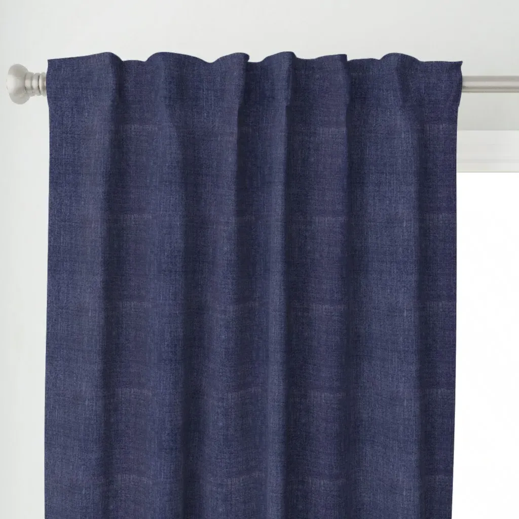 Denim Blue Linen Texture Curtain Panel - Indigo alternate view