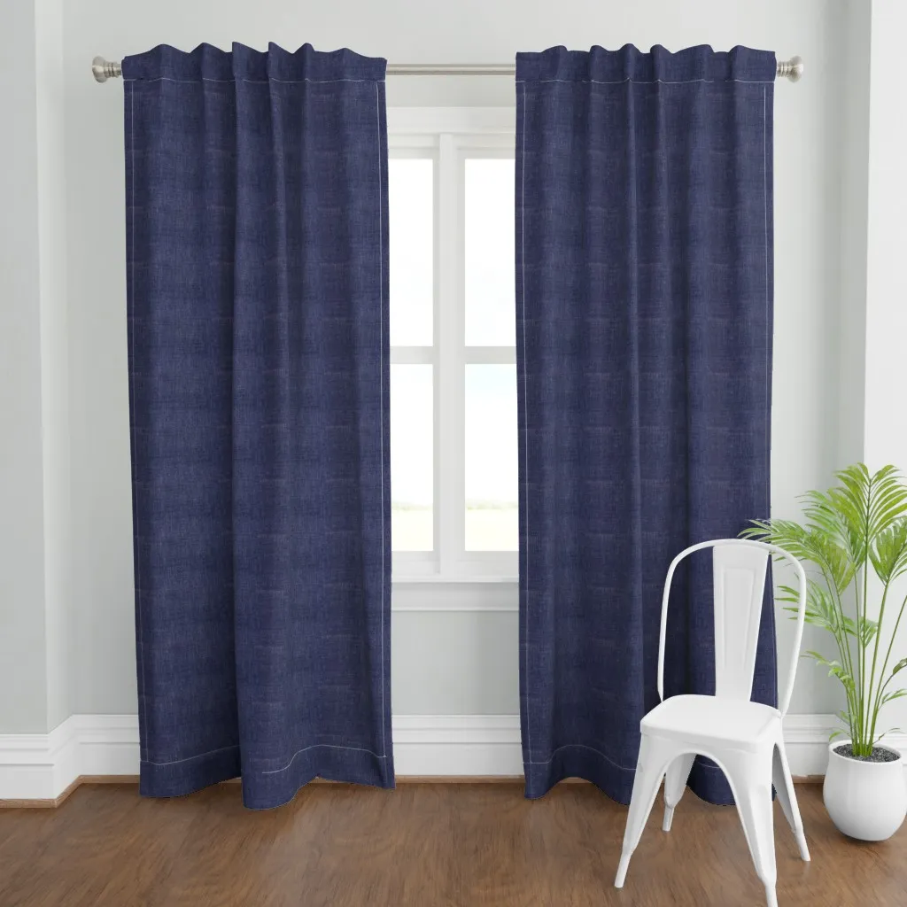 Denim Blue Linen Texture Curtain Panel - Indigo product